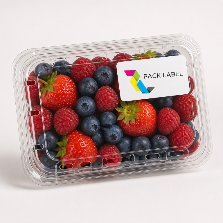 Berries clamshell labeled by Pack Label