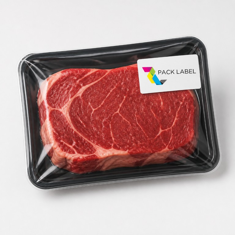 Meat packaging labeled by Pack Label
