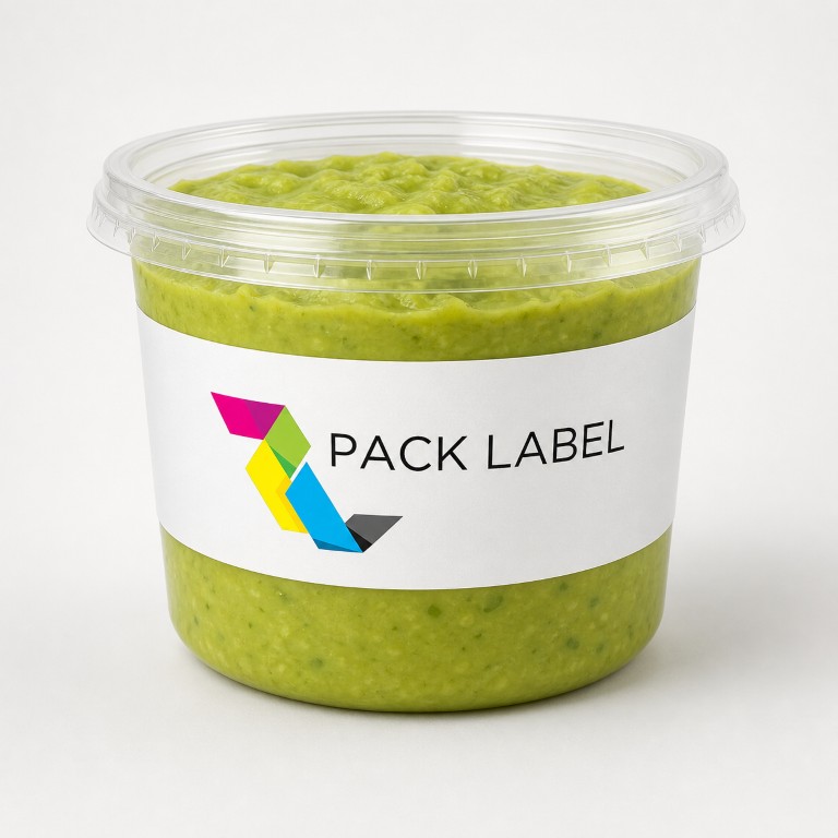 Guacamole container labeled by Pack Label