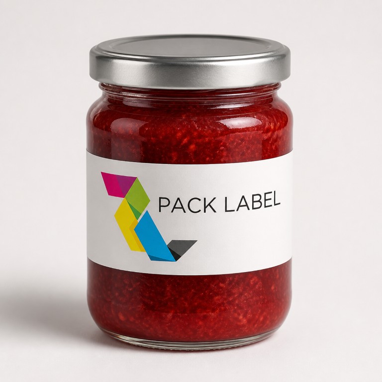 Jam jar labeled by Pack Label